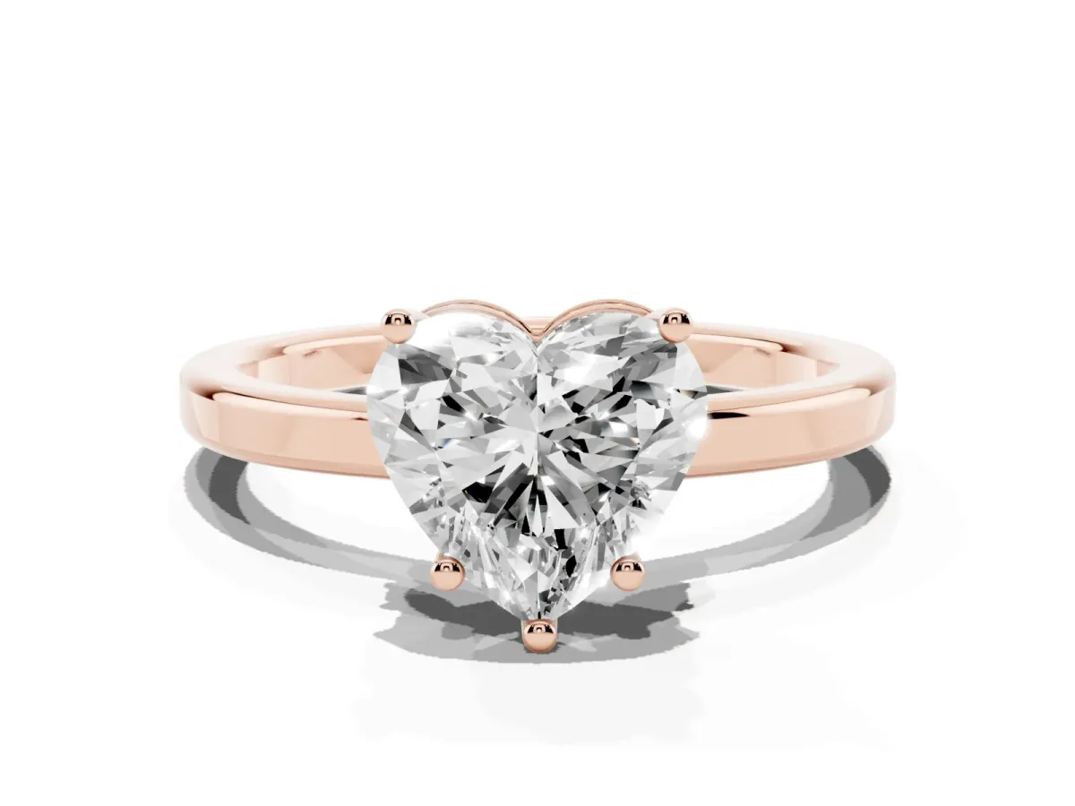Heart Cut Cut Solitaire Engagement Ring with Four-Prong Setting on a Classic Band Rose gold