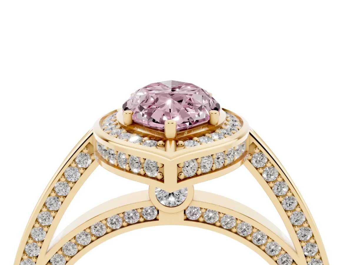 Fancy Pink Marquise Cut Cut Halo Pave Split Shank Prong Setting Ring Yellow gold