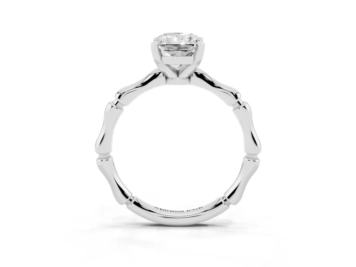 Radiant Cut Solitaire Diamond Ring with Bamboo Band and Four-Prong Setting Silver