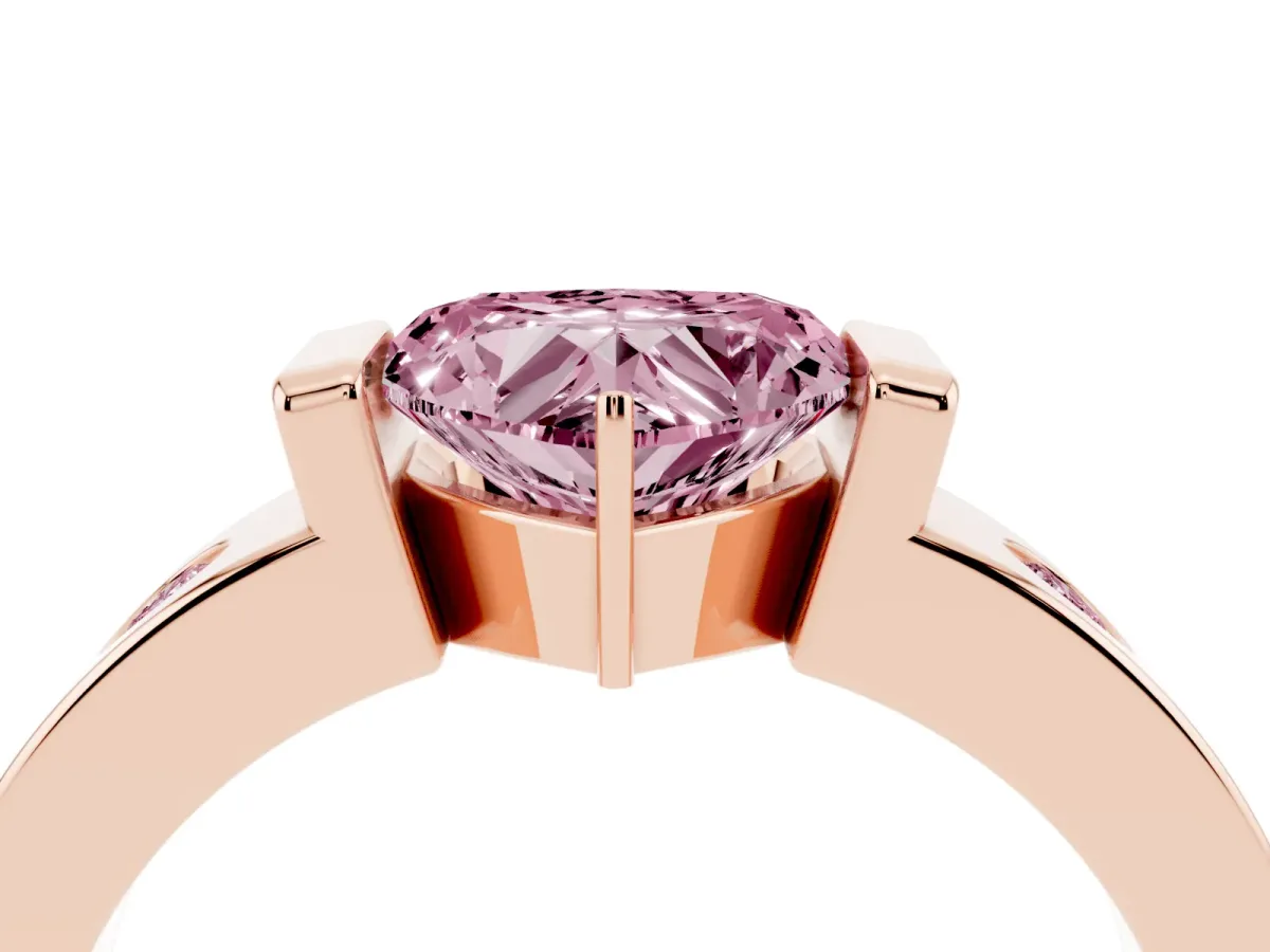 Fancy Pink Heart Cut Brilliant Channel-Set Diamond Ring with Bezel Prong Setting Rose gold