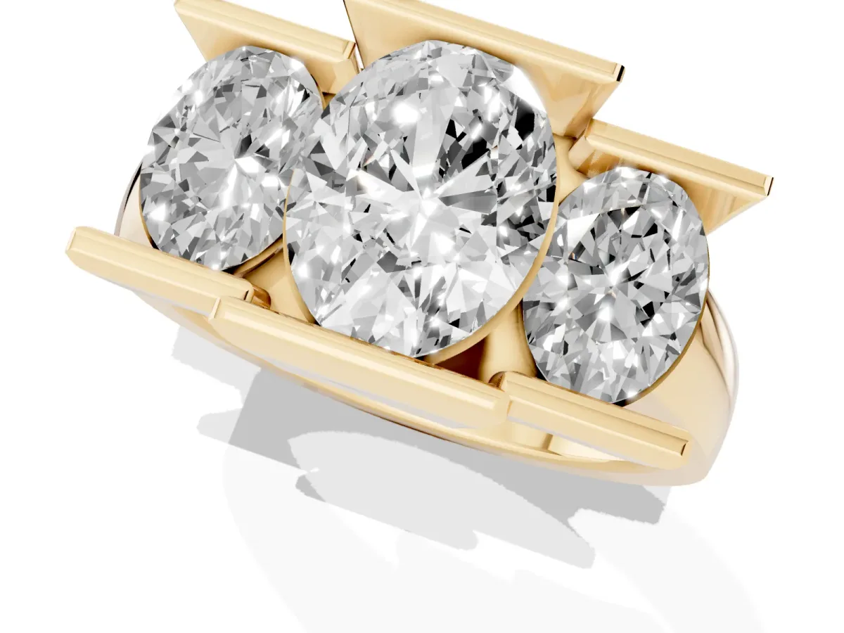 Three Stone Oval Cut Cut Channel Set Diamond Ring Yellow gold