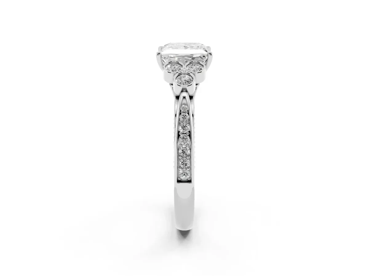 Princess Cut Cut Diamond Engagement Ring with Bezel Set Round Side Stones and Prong Setting Platinum