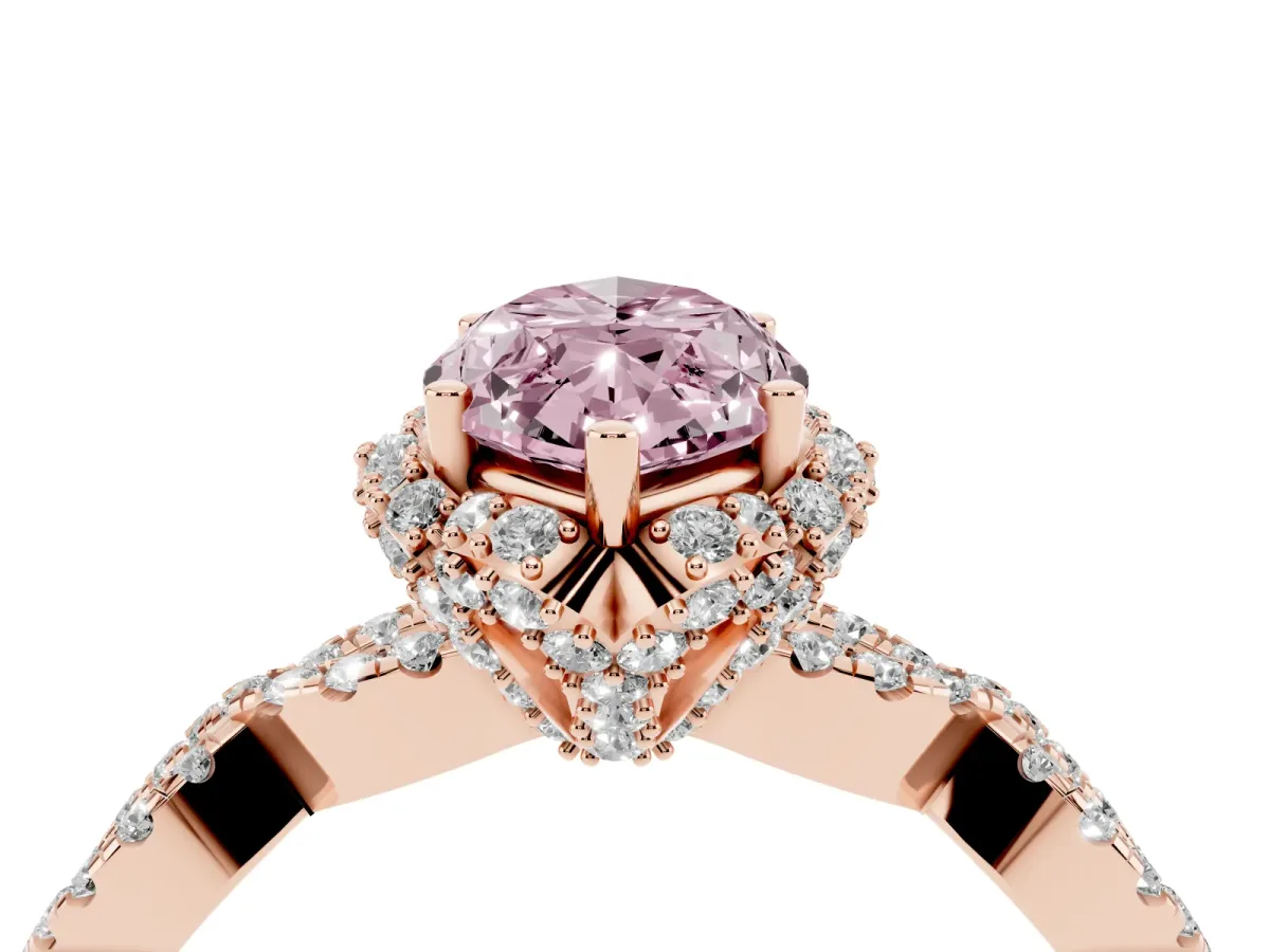 Fancy Pink Marquise Cut Halo Twist Band Solitaire Ring with Six-Prong Setting Rose gold