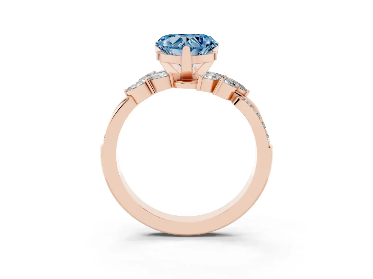 Fancy Blue Heart Cut Solitaire Marquise Twist Band with Six-Prong Setting Rose gold