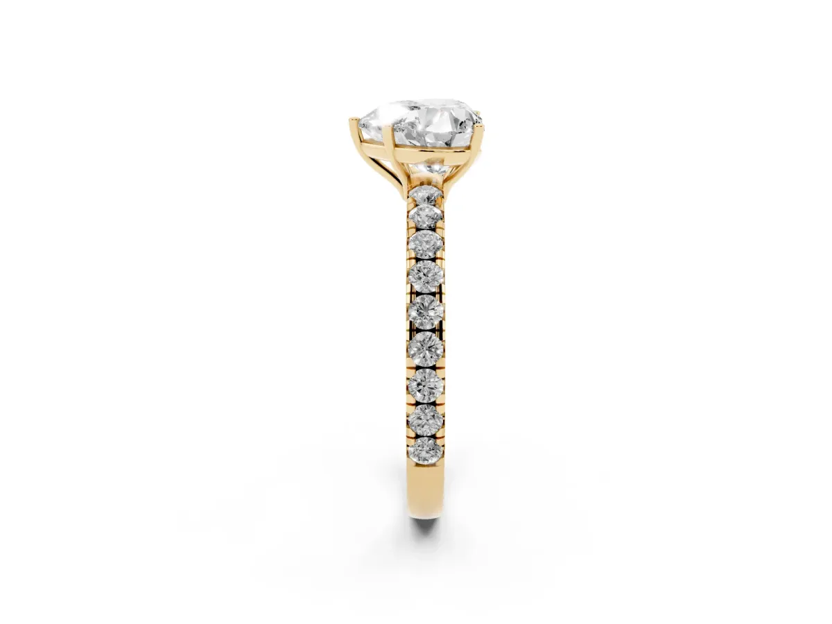 Heart Cut Diamond Pavé Solitaire Engagement Ring with Four-Prong Setting Yellow gold