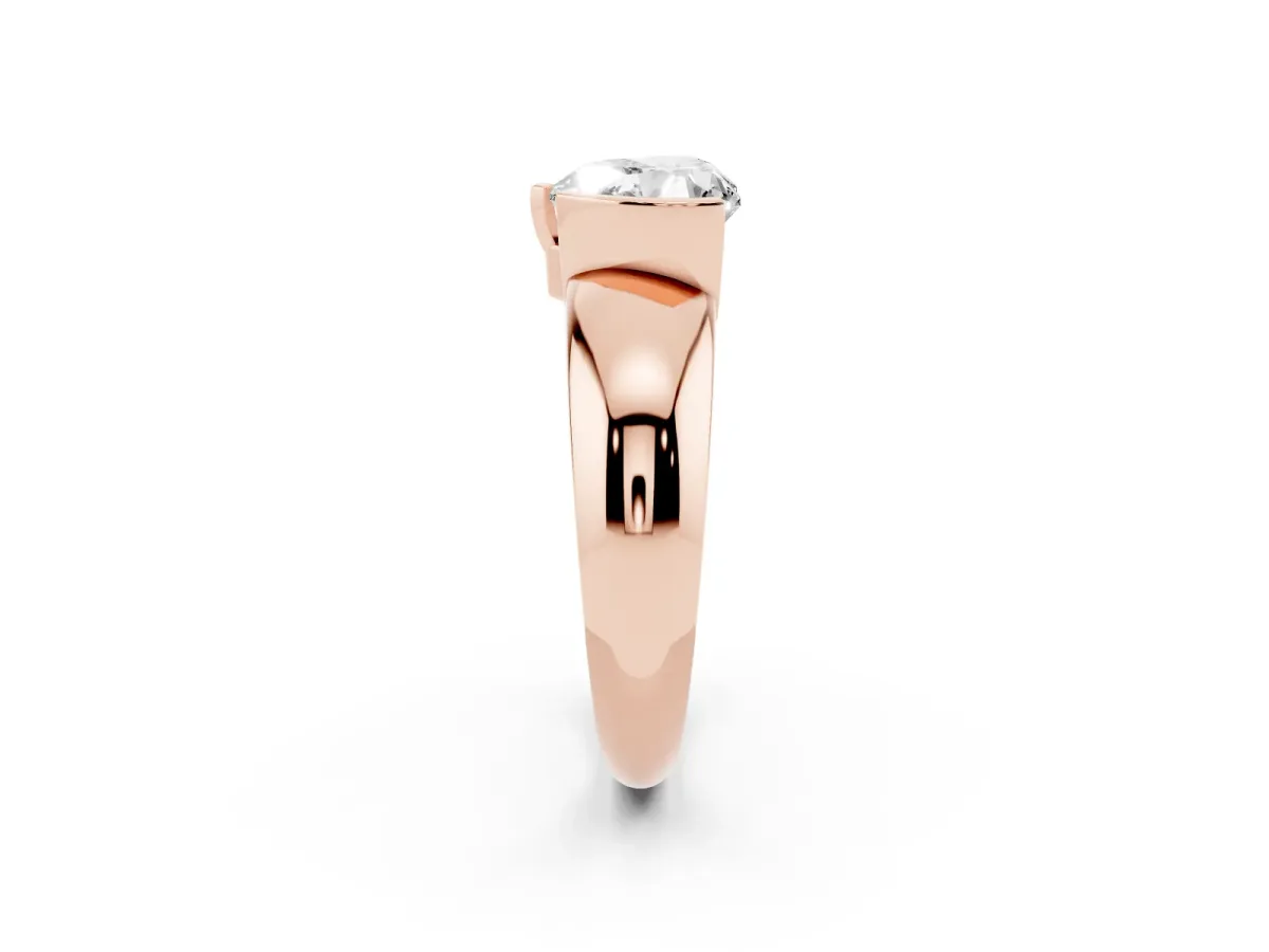 Heart Cut Solitaire Tension Set Diamond Ring with Wide Band Rose gold