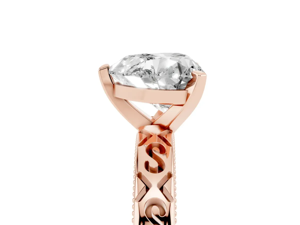 Heart Cut Solitaire Engagement Ring with Scrollwork Band and Four-Prong Setting Rose gold