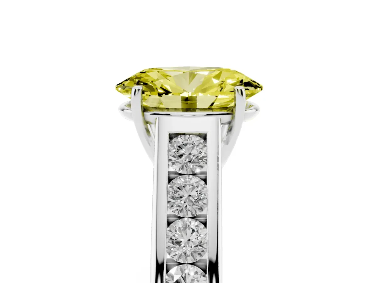 Fancy Yellow Oval Cut Solitaire Channel-Set Diamond Engagement Ring with Four-Prong Setting Silver