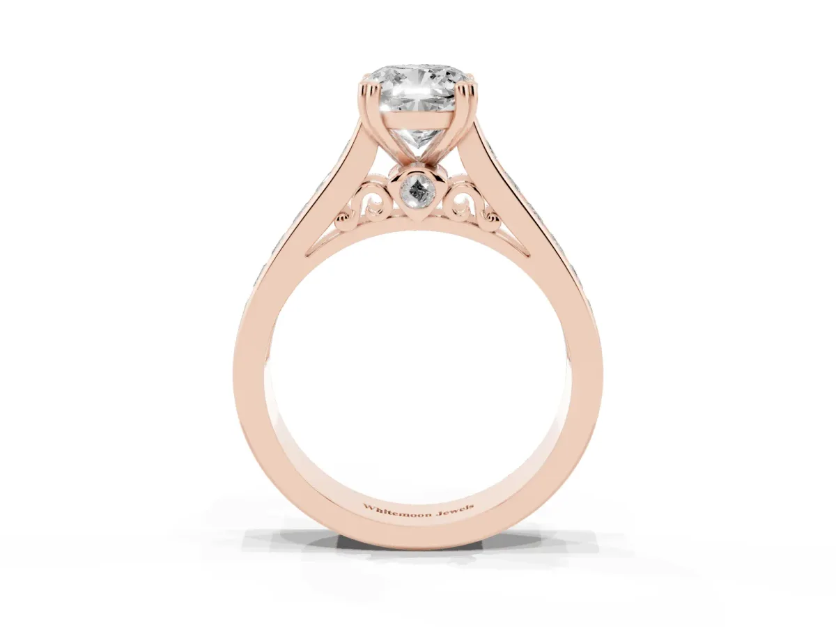 Cushion Cut Cut Channel Set Solitaire Engagement Ring with Prong Setting Rose gold
