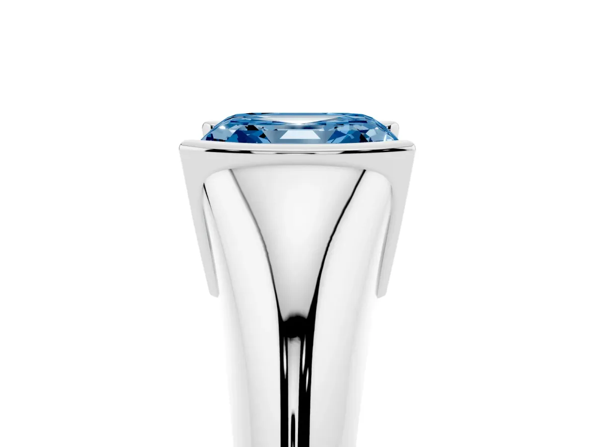 Fancy Blue Asscher Cut Solitaire Tension Set Diamond Ring White gold
