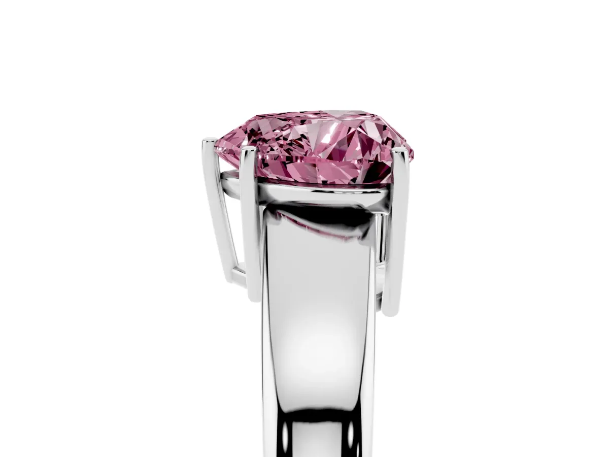 Fancy Pink Heart Cut Solitaire Diamond Ring with Tapered Band and Four-Prong Setting White gold