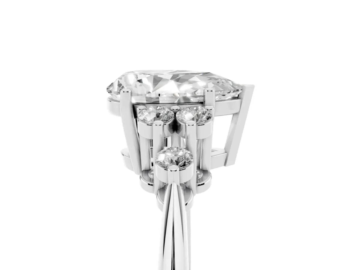 Pear Cut Cut Diamond Cluster Ring with Solitaire Band and Four-Prong Setting Silver