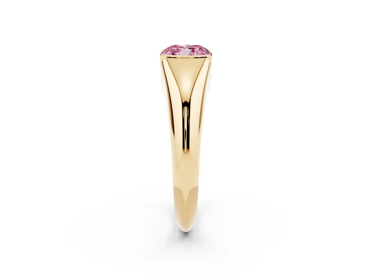 Fancy Pink Cushion Cut Solitaire Tension Set Diamond Ring Yellow gold