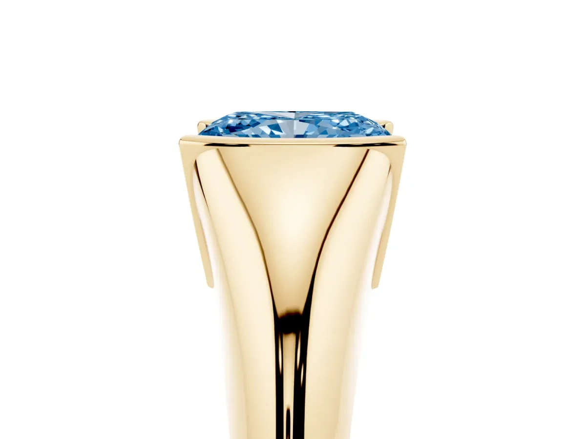 Fancy Blue Radiant Cut Solitaire Tension Set Diamond Ring Yellow gold