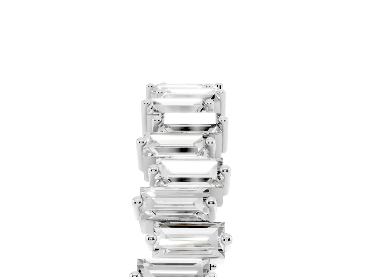Baguette Diamond Full Eternity Ring with Prong Setting Silver