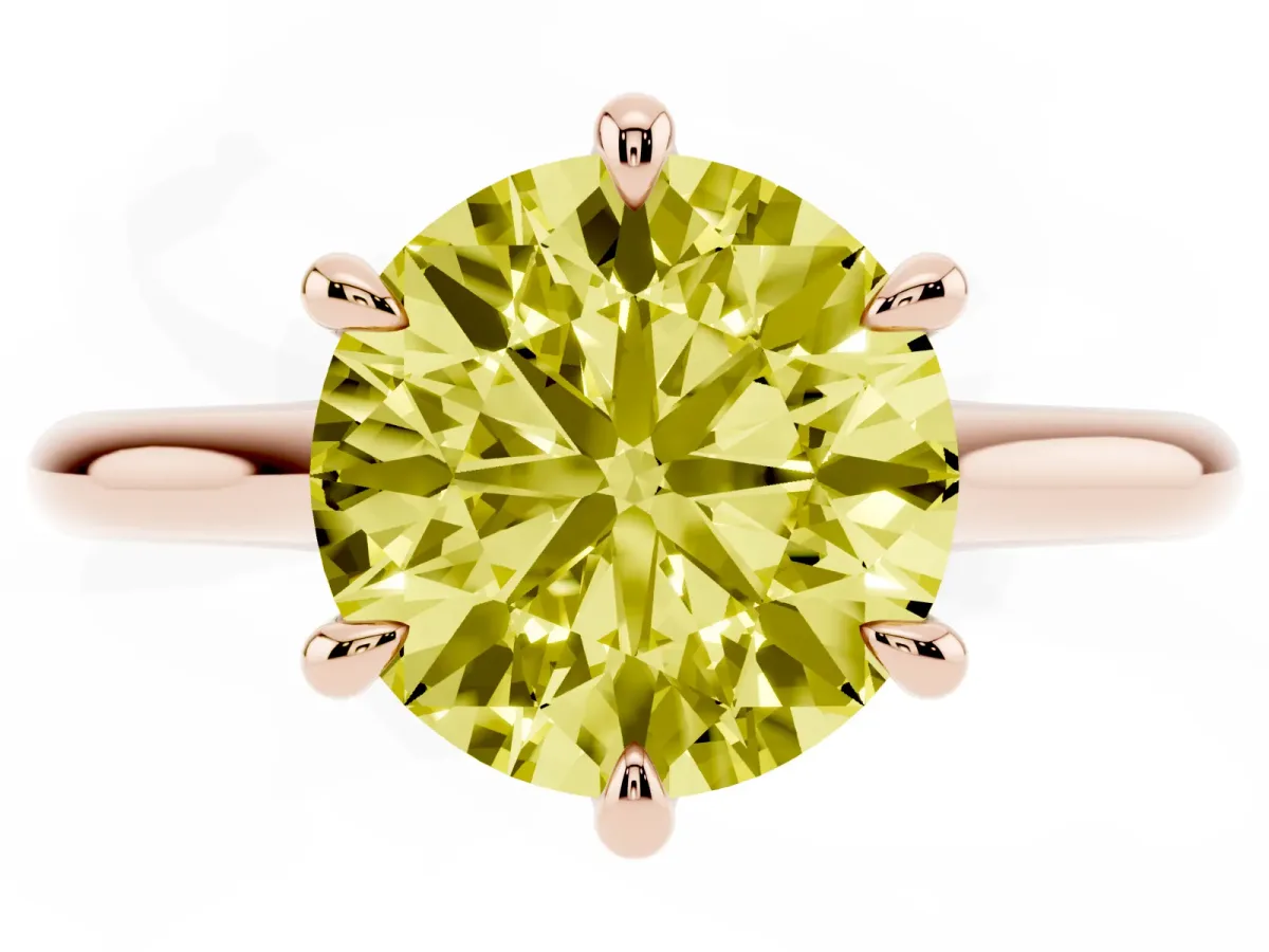 Fancy Yellow Round Cut Solitaire Engagement Ring with Six-Prong Setting and Classic Band Rose gold