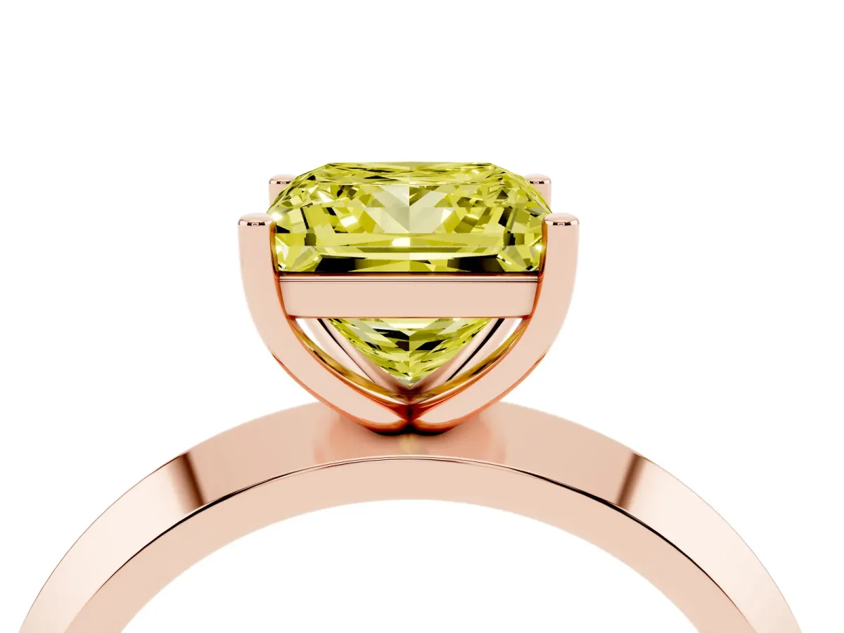 Fancy Yellow Princess Cut Cut Solitaire Engagement Ring with Flat Band and Four-Prong Setting Rose gold