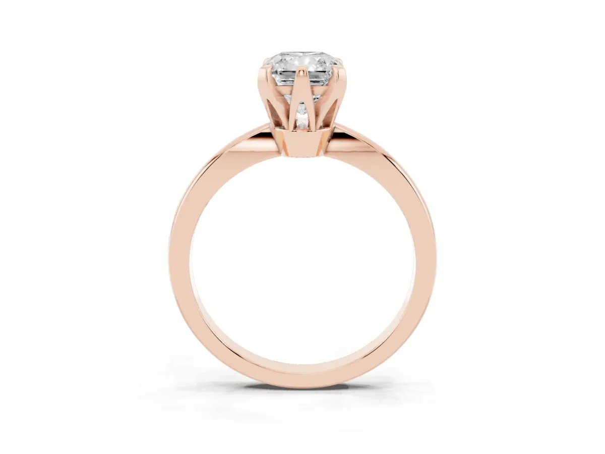 Radiant Cut Solitaire Engagement Ring with Six-Prong Setting and Tapered Band Rose gold