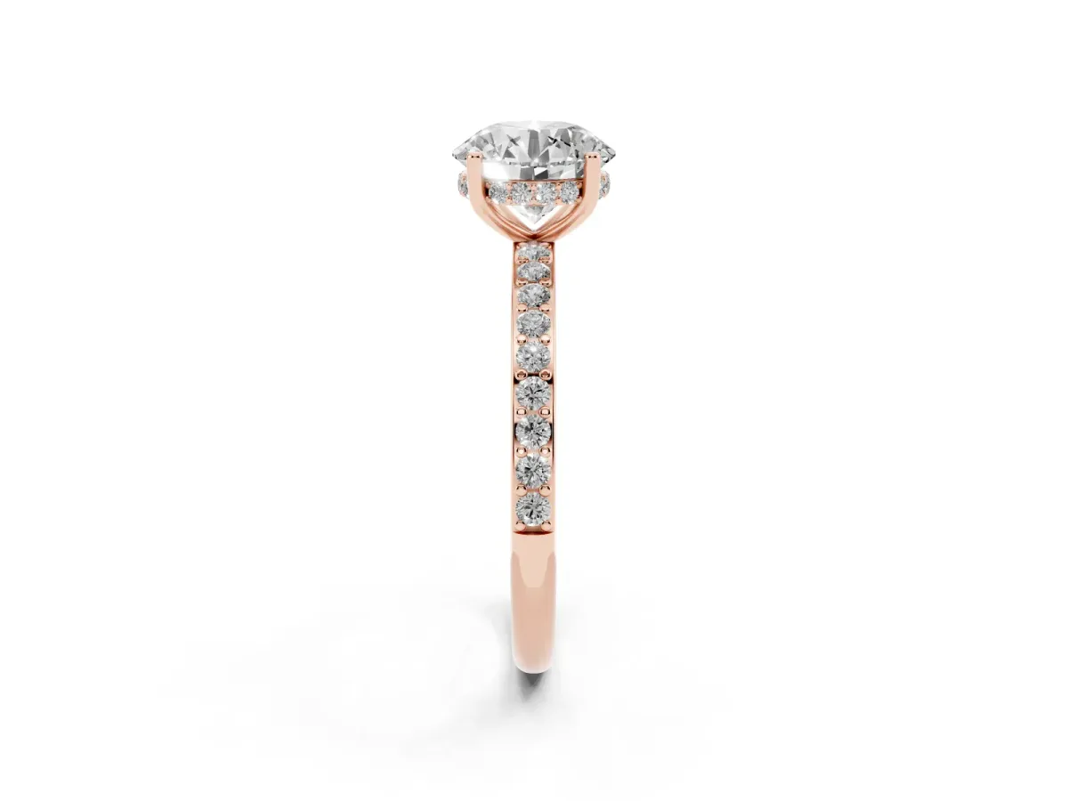 Round Cut Cut Diamond Pavé Band Ring with Four-Prong Setting Rose gold