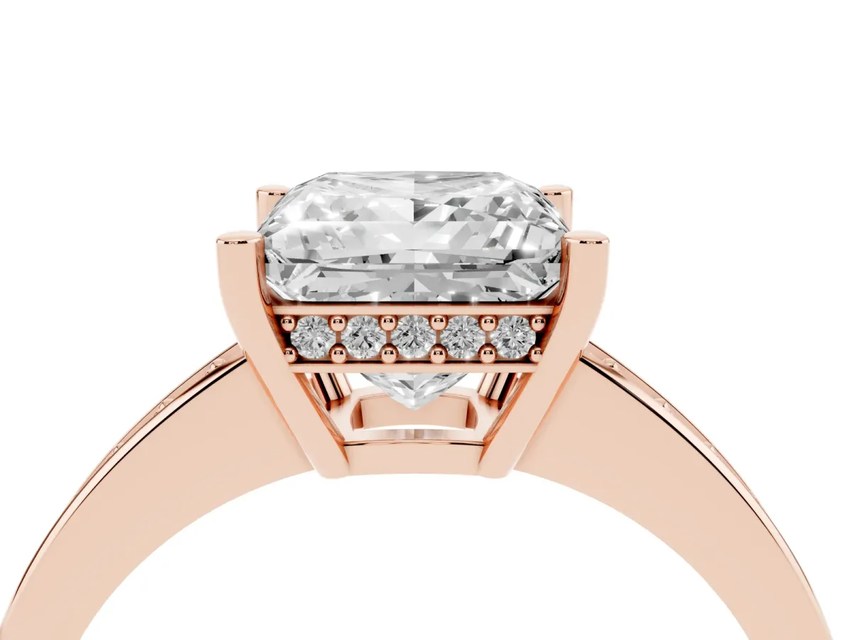 Princess Cut Solitaire Pavé Band Prong Setting Ring Rose gold