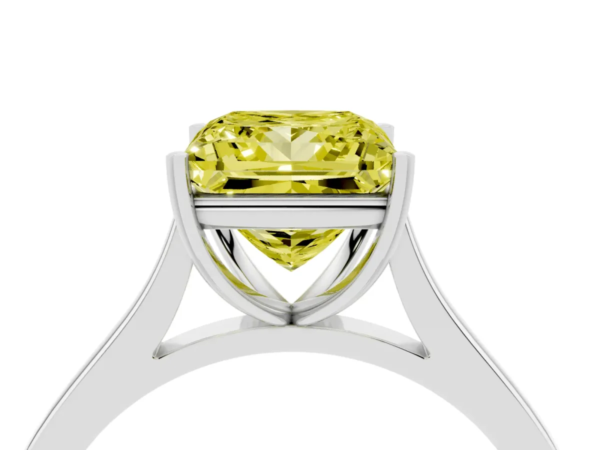 Fancy Yellow Princess Cut Solitaire Heart Prong Engagement Ring with Tapered Band Platinum