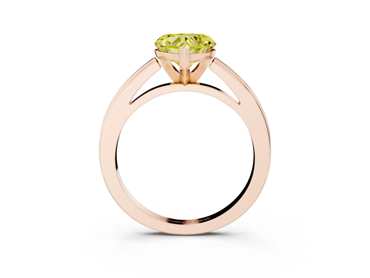 Fancy Yellow Heart Cut Solitaire Diamond Ring with Four-Prong Setting and Classic Band Rose gold