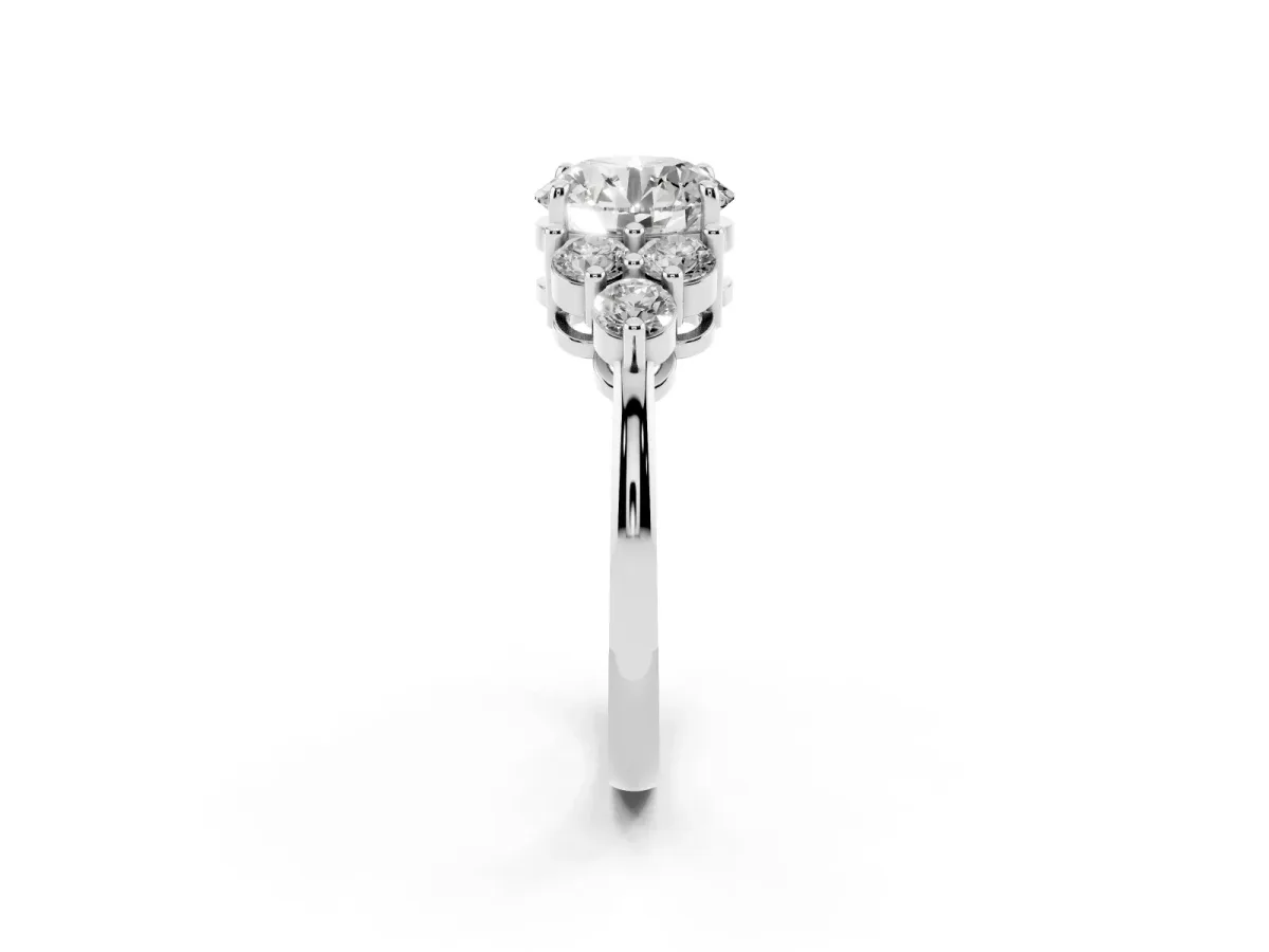 Round Cut Brilliant Diamond Cluster Accent Solitaire Ring with Prong Setting Platinum