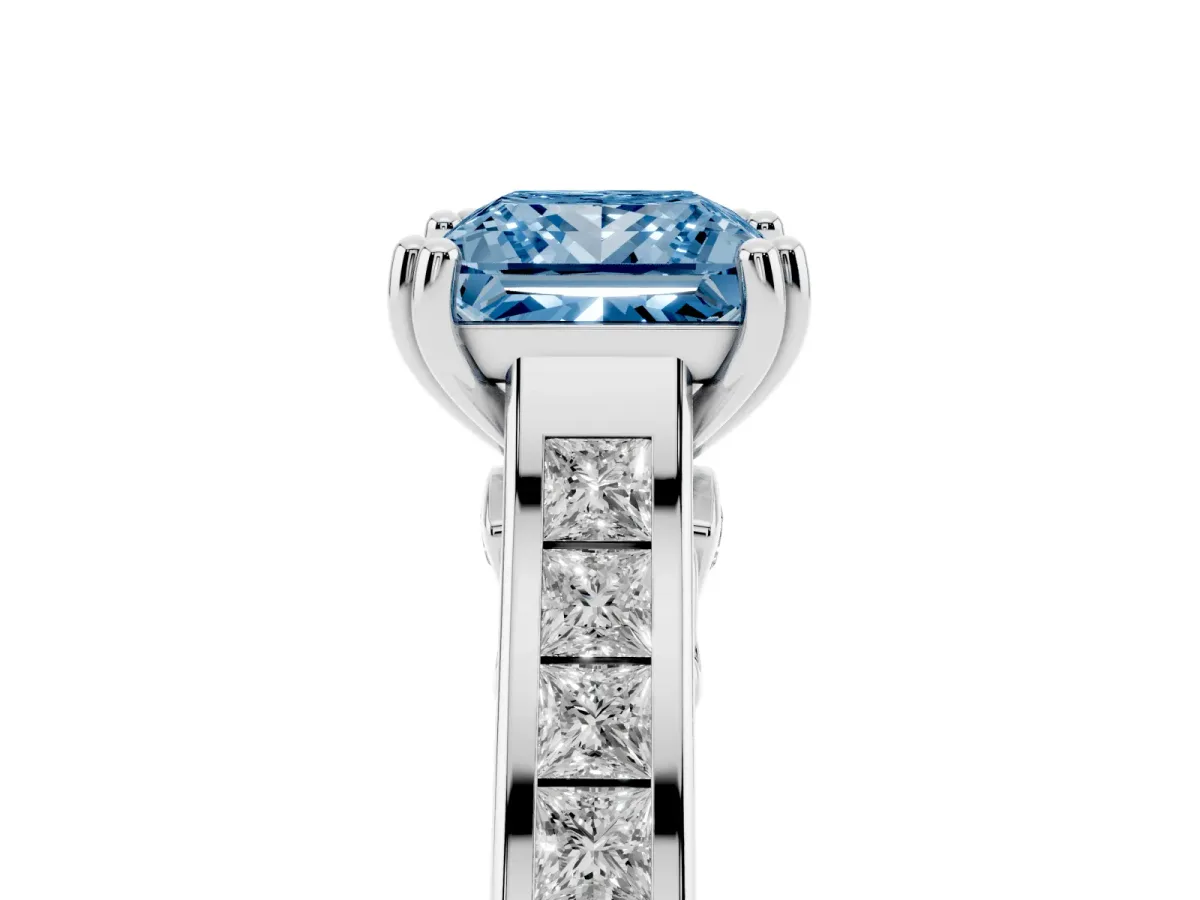 Fancy Blue Princess Cut Cut Channel Set Solitaire Engagement Ring with Prong Setting Platinum