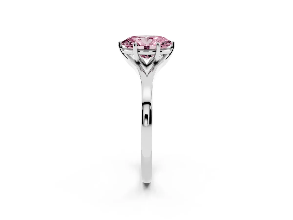 Fancy Pink Oval Cut Solitaire Diamond Ring with Six-Prong Setting and Tapered Band White gold
