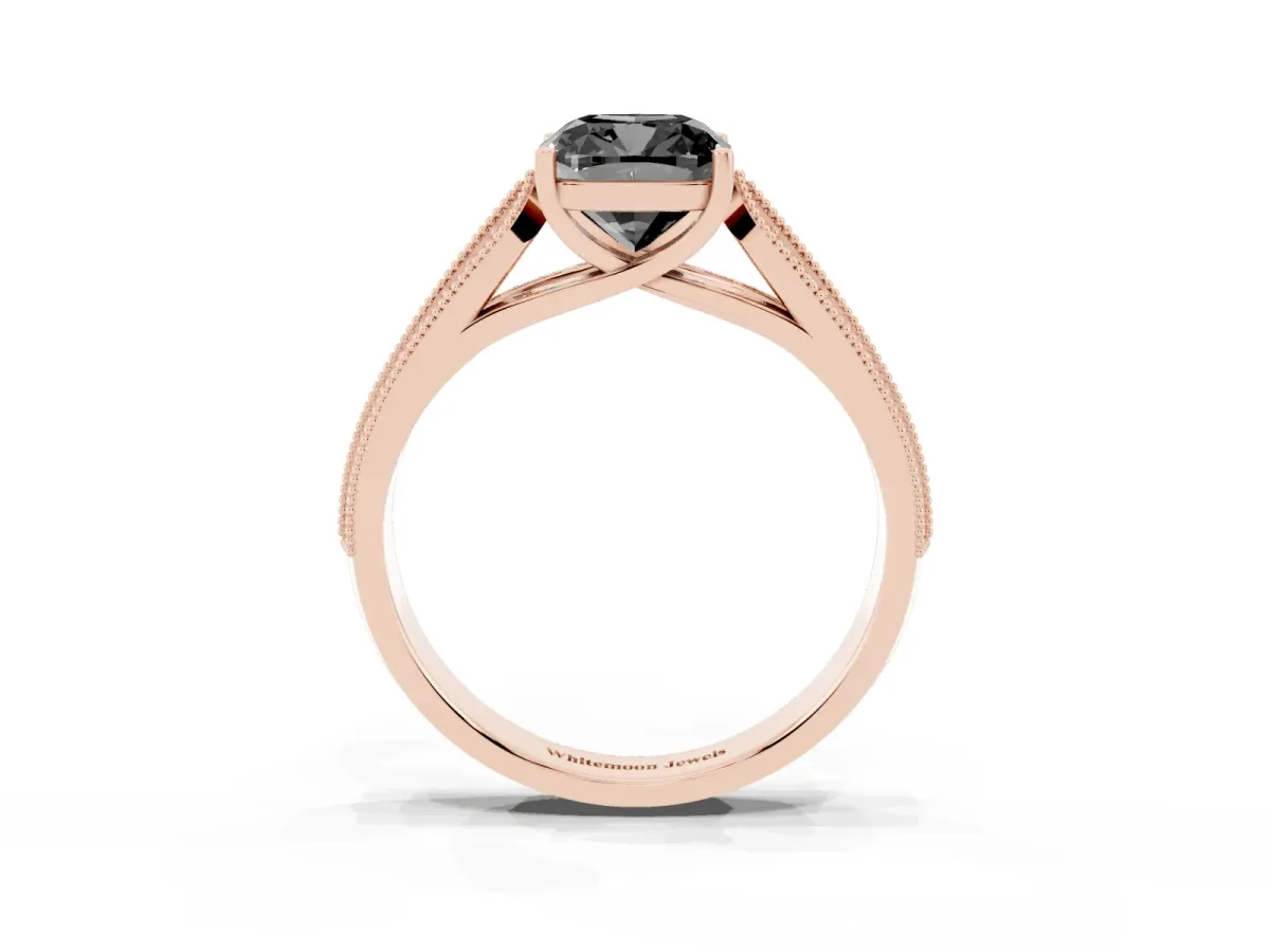 Fancy Black Cushion Cut Cut Pave Split Shank Engagement Ring with Four-Prong Setting Rose gold