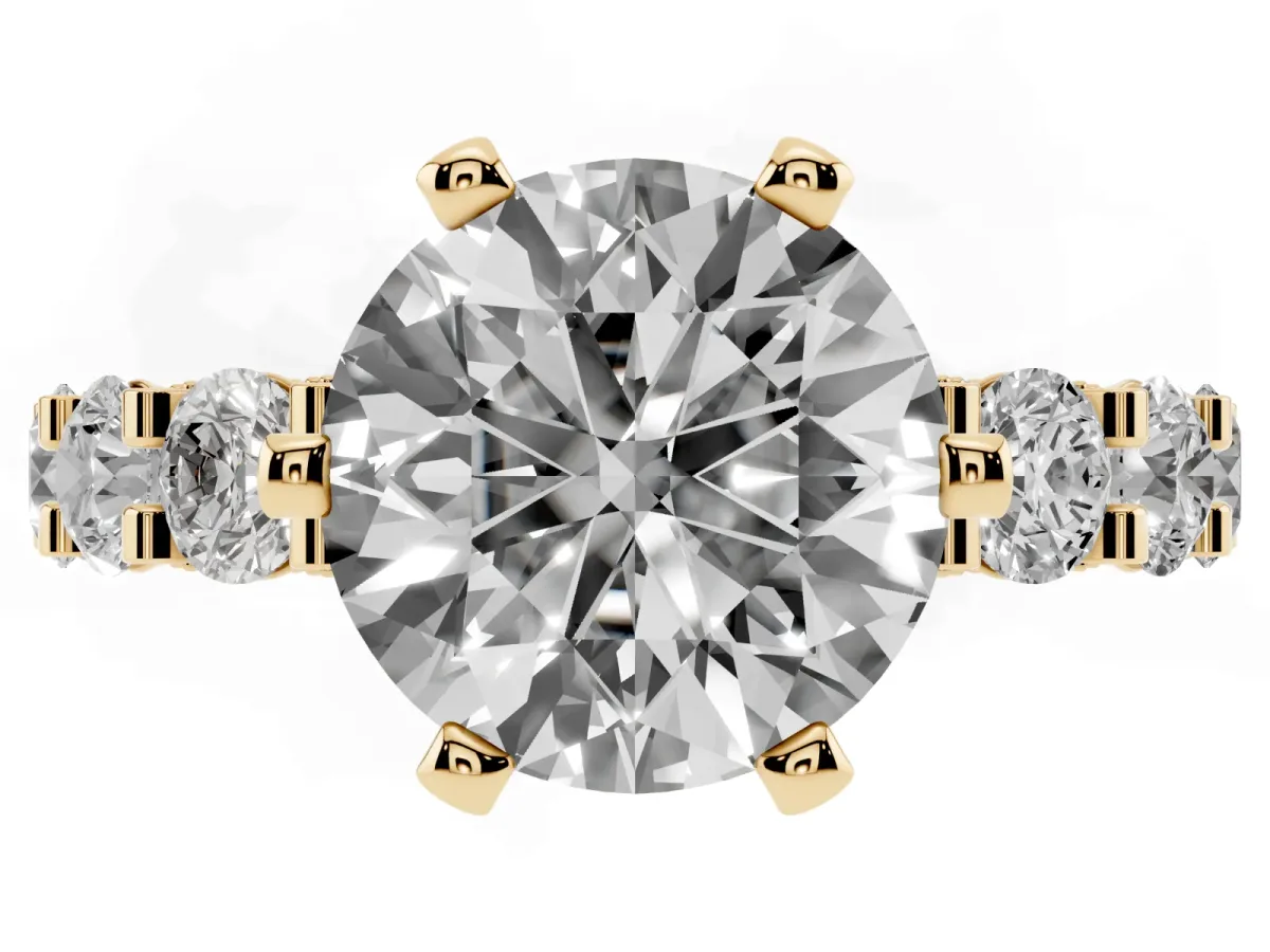 Round Diamond Mens Ring with Graduated Side Stones Yellow gold