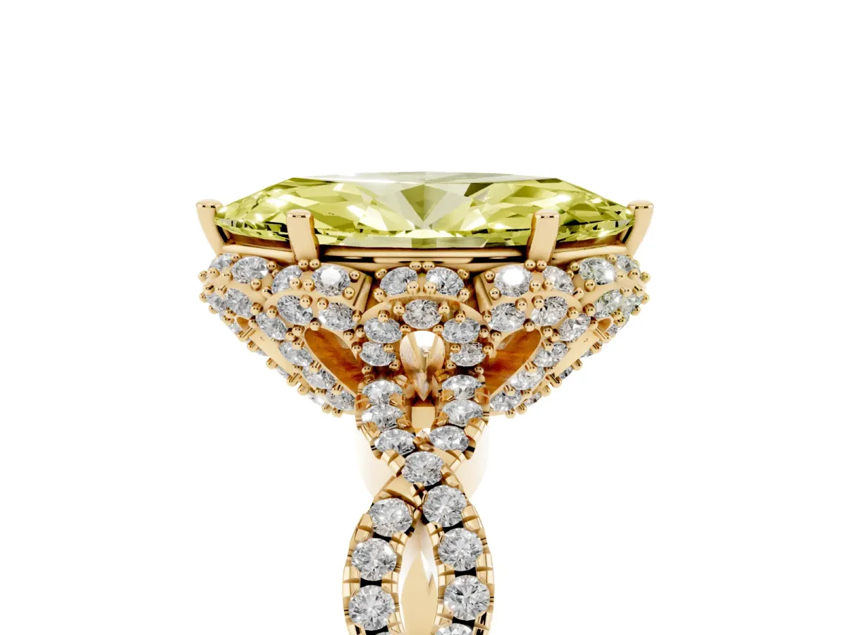 Fancy Yellow Marquise Cut Halo Twist Band Solitaire Ring with Six-Prong Setting Yellow gold