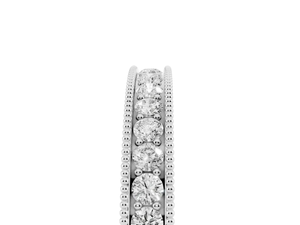 Channel Set Round Diamond Milgrain Edge Eternity Band Platinum