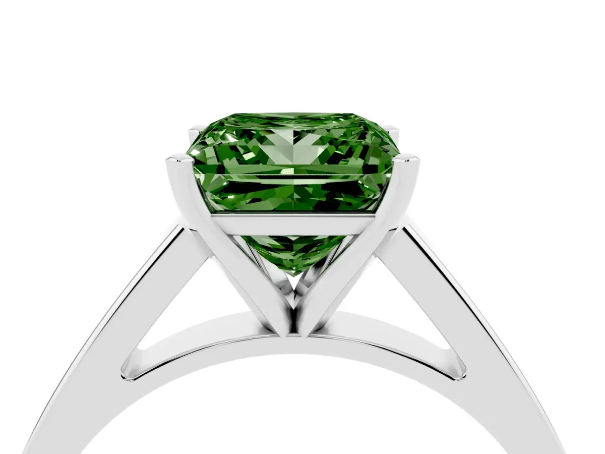 Fancy Green Princess Cut Solitaire Engagement Ring with Four-Prong Setting and Tapered Band White gold