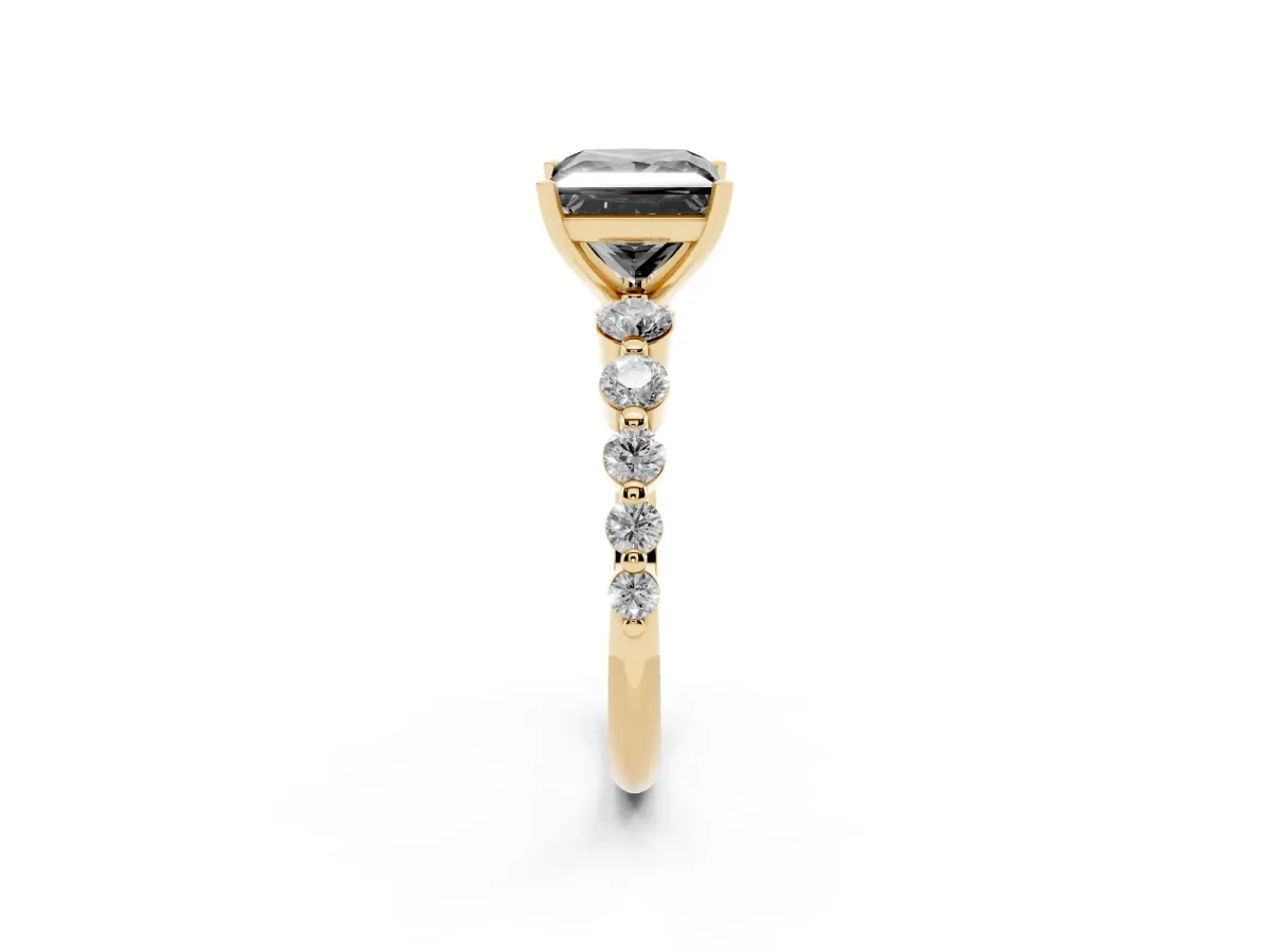 Fancy Black Princess Cut Solitaire Diamond Ring with Pave Band and Four-Prong Setting Yellow gold