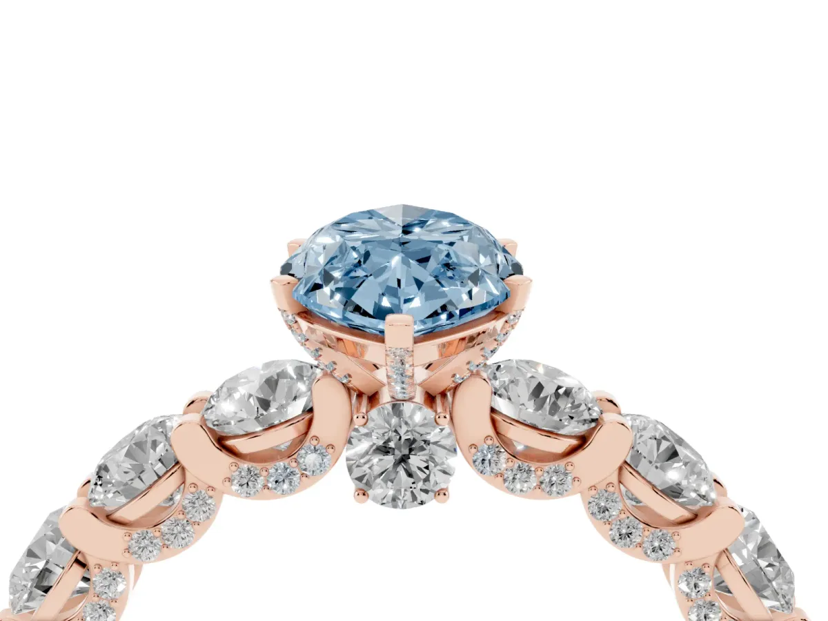 Fancy Blue Marquise Cut Diamond Side Stone Engagement Ring with Four-Prong Setting Rose gold