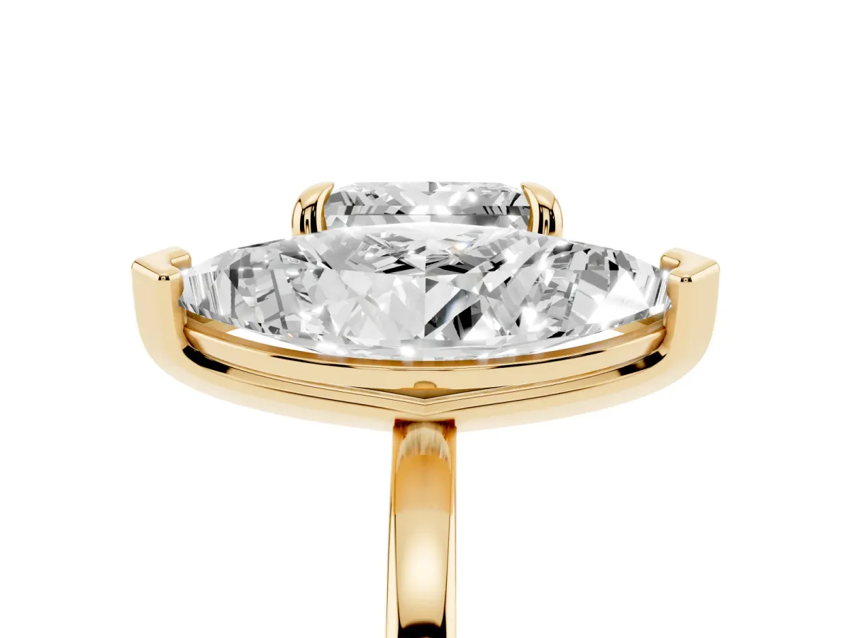 Marquise and Princess Toi Moi Ring with Prong Setting and Plain Band Yellow gold