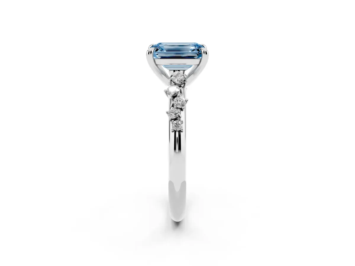 Fancy Blue Emerald Cut Cut Diamond Vine Band with Four-Prong Setting Silver