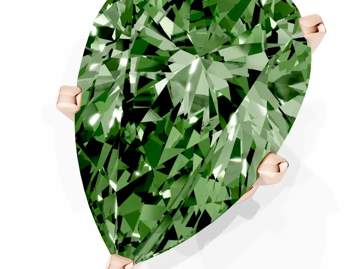 Fancy Green Pear Cut Diamond Solitaire Ring with Prong Setting and Classic Band Rose gold