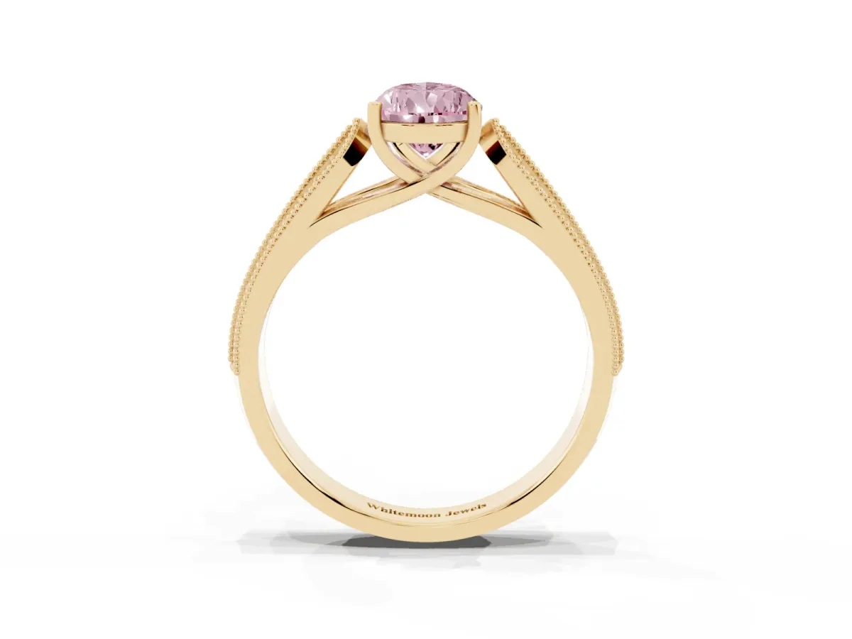 Fancy Pink Pear Cut Cut Pave Split Shank Engagement Ring with Four-Prong Setting Yellow gold