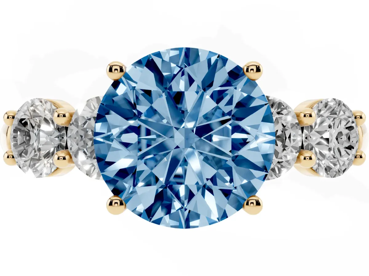 Fancy Blue Round Cut Cut Five-Stone Prong Set Diamond Ring with Classic Band Yellow gold