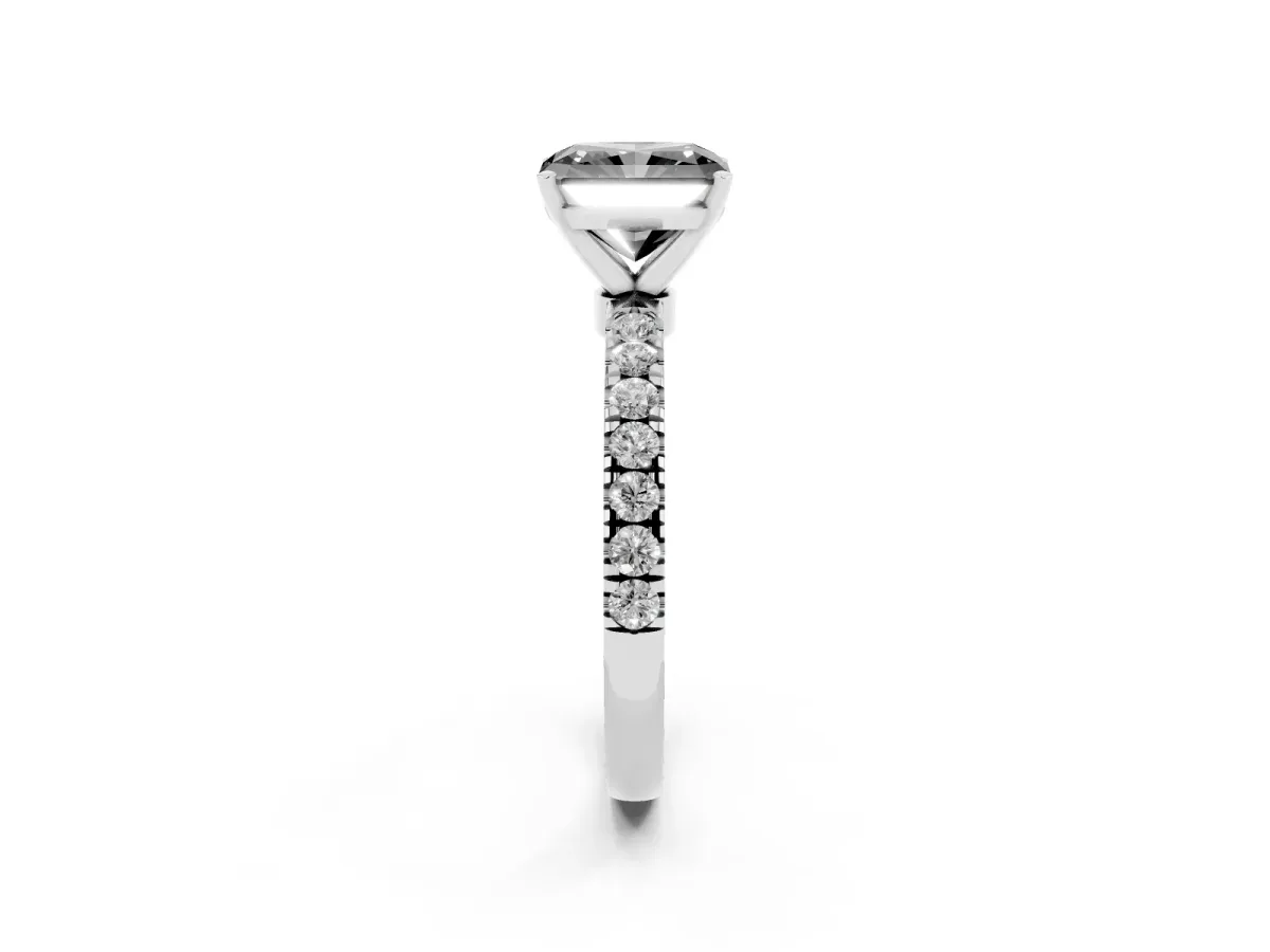 Fancy Black Radiant Cut Diamond Solitaire Ring with Pavé Accents and Four-Prong Setting Silver
