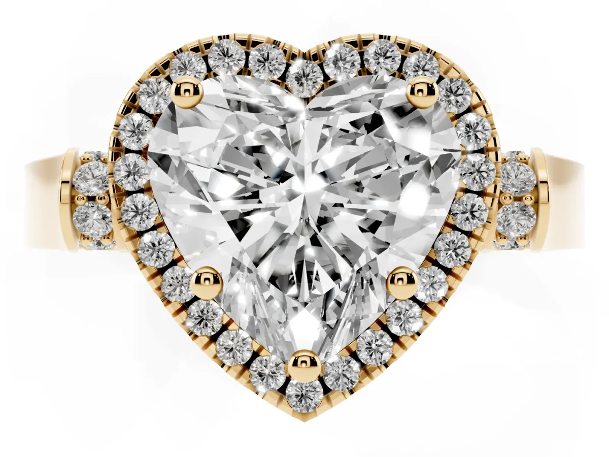 Heart Cut Halo Pave Split Shank Prong Setting Ring Yellow gold