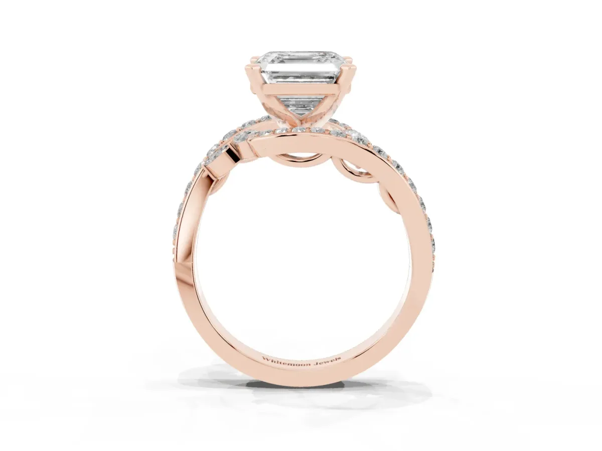 Asscher Cut Solitaire with Pavé Twist Band and Four-Prong Setting Rose gold