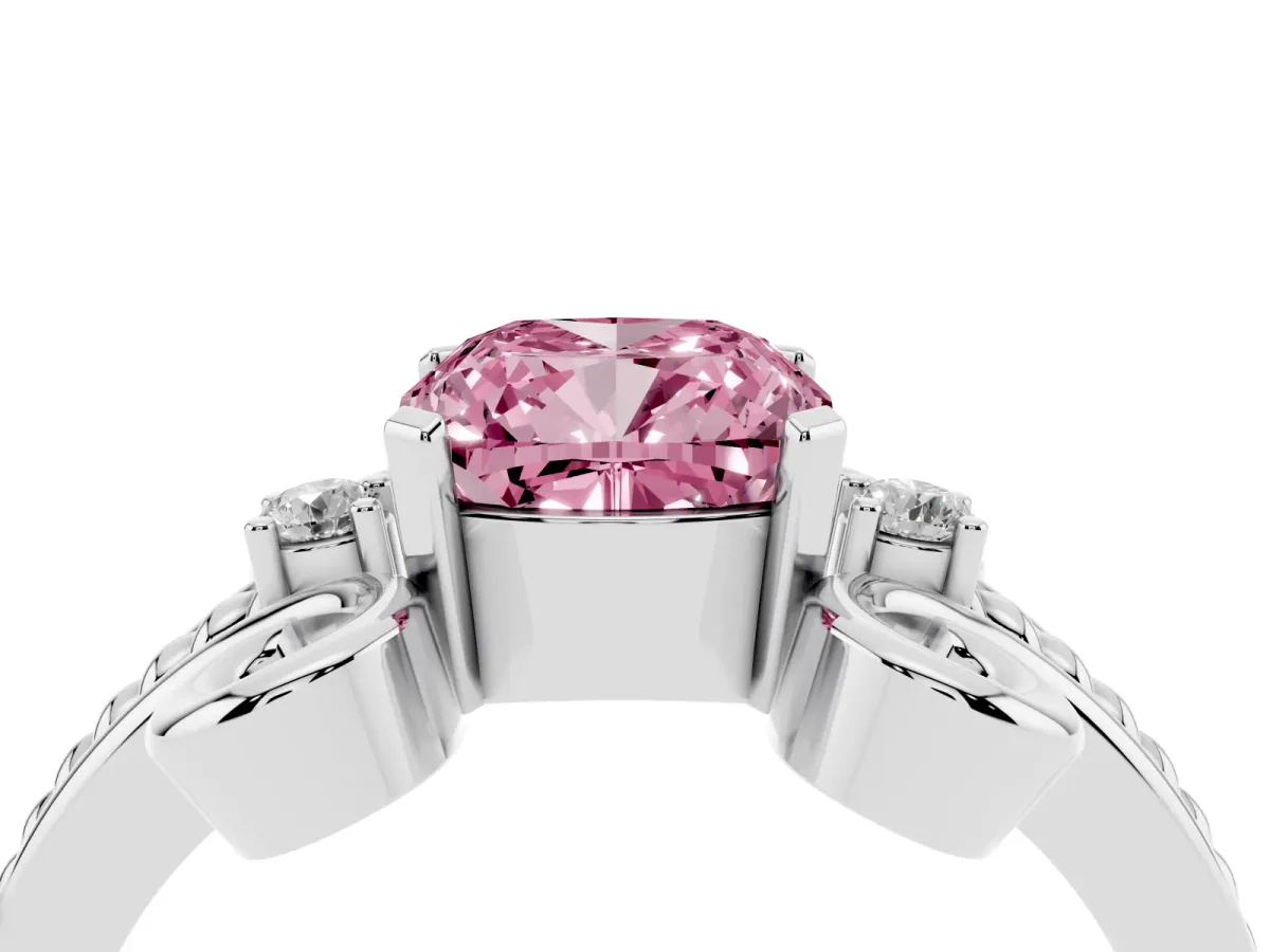 Fancy Pink Cushion Cut Solitaire Twisted Band Scroll Prong Ring Platinum