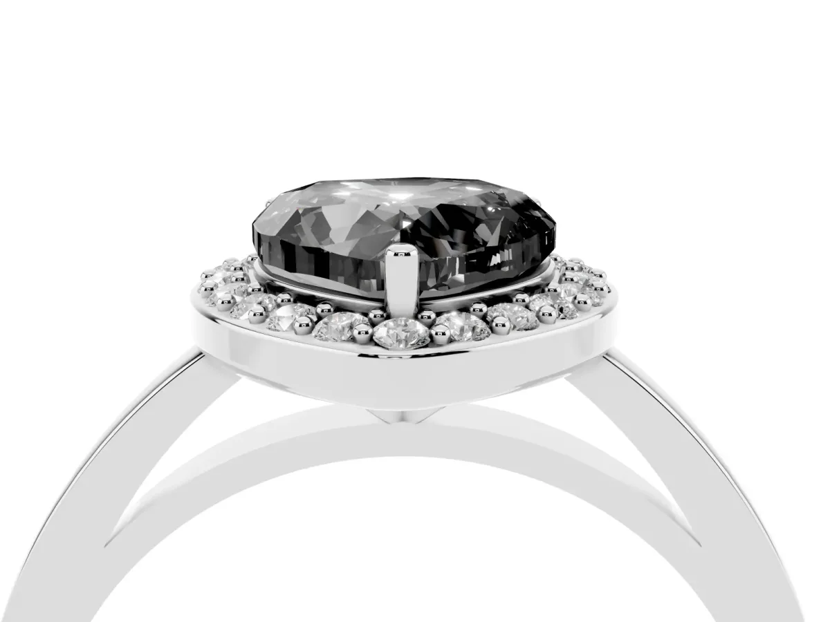 Fancy Black Heart Cut Halo Diamond Ring with Solitaire Band and Prong Setting White gold