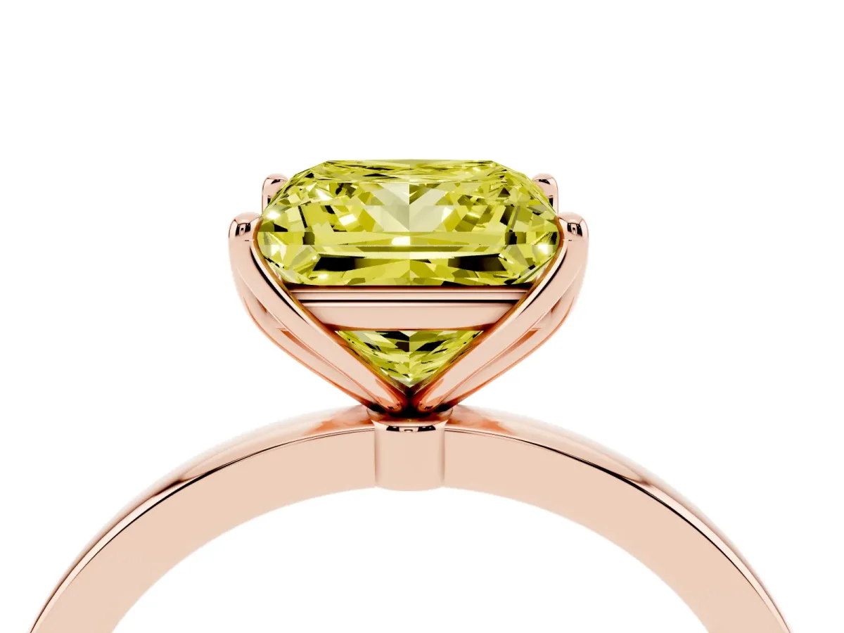 Fancy Yellow Princess Cut Diamond Solitaire Ring with Thin Band and Prong Setting Rose gold