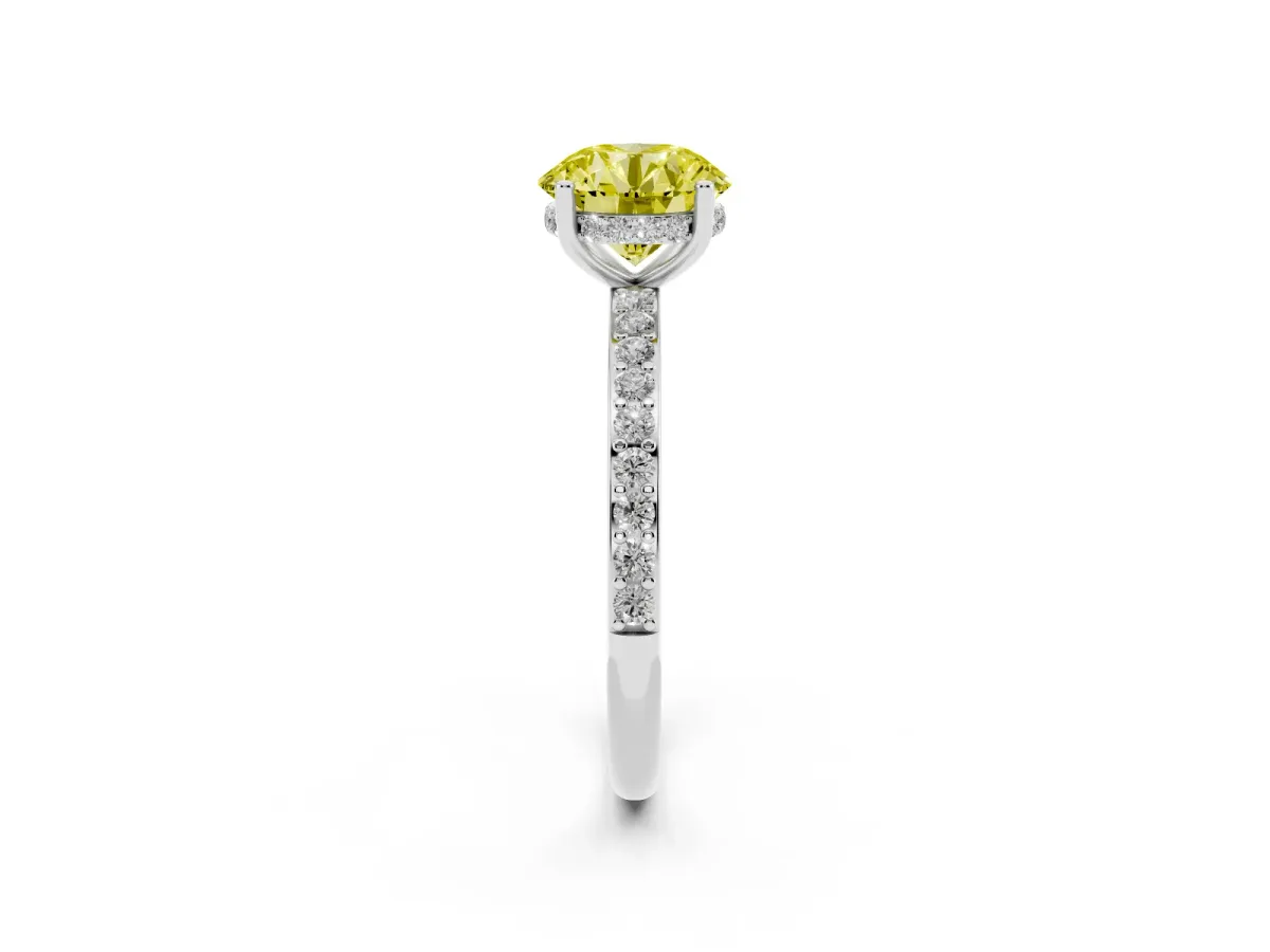 Fancy Yellow Round Cut Cut Diamond Pavé Band Ring with Four-Prong Setting Silver