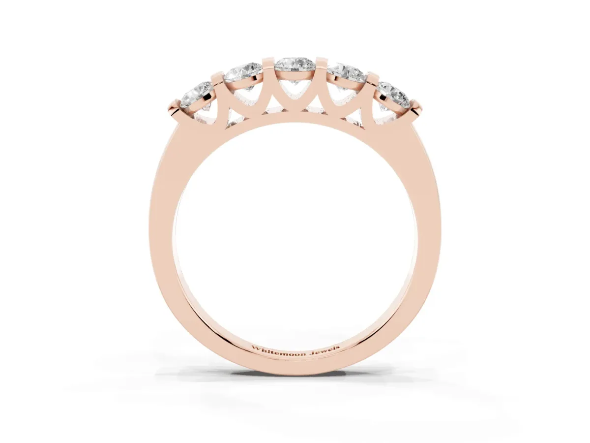 Five-Stone Round Diamond Half-Eternity Bar-Set Ring Rose gold