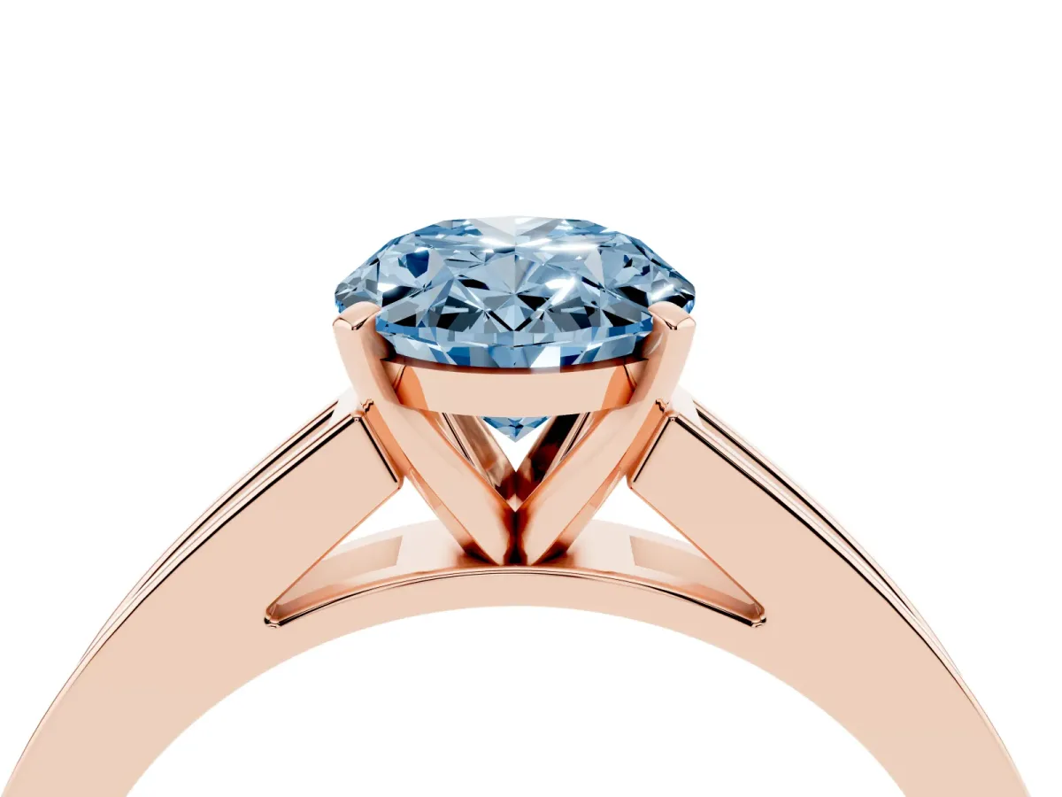 Fancy Blue Oval Cut Solitaire Diamond Ring with Channel-Set Band and Four-Prong Setting Rose gold